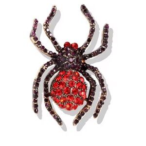 Gothic Spider Brooch with Red Black Crystals